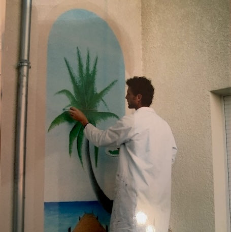 Peinture en trompe-l'œil réalisée en 2004 à Soustons, représentant une scène balnéaire — art figuratif.